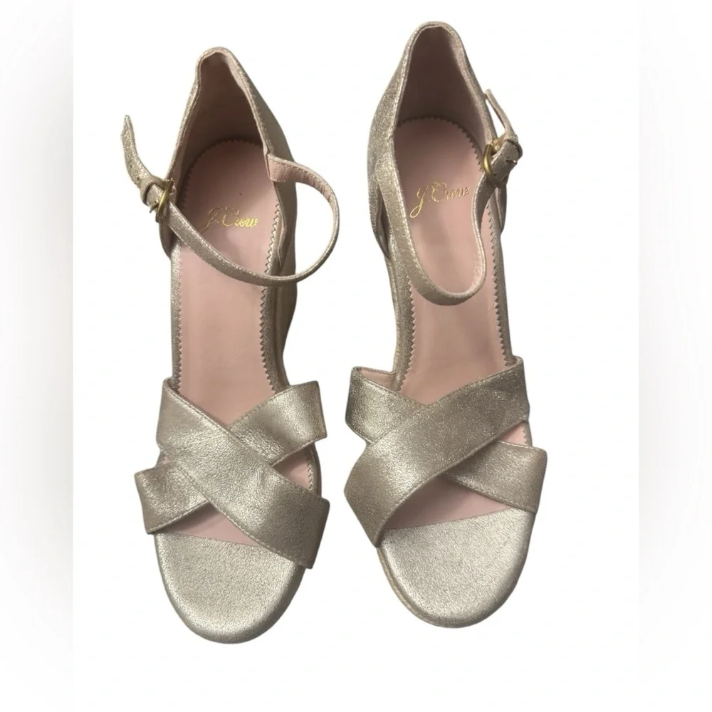 J. Crew Women's Metallic Espadrille Wedge Sandals Size 7.5